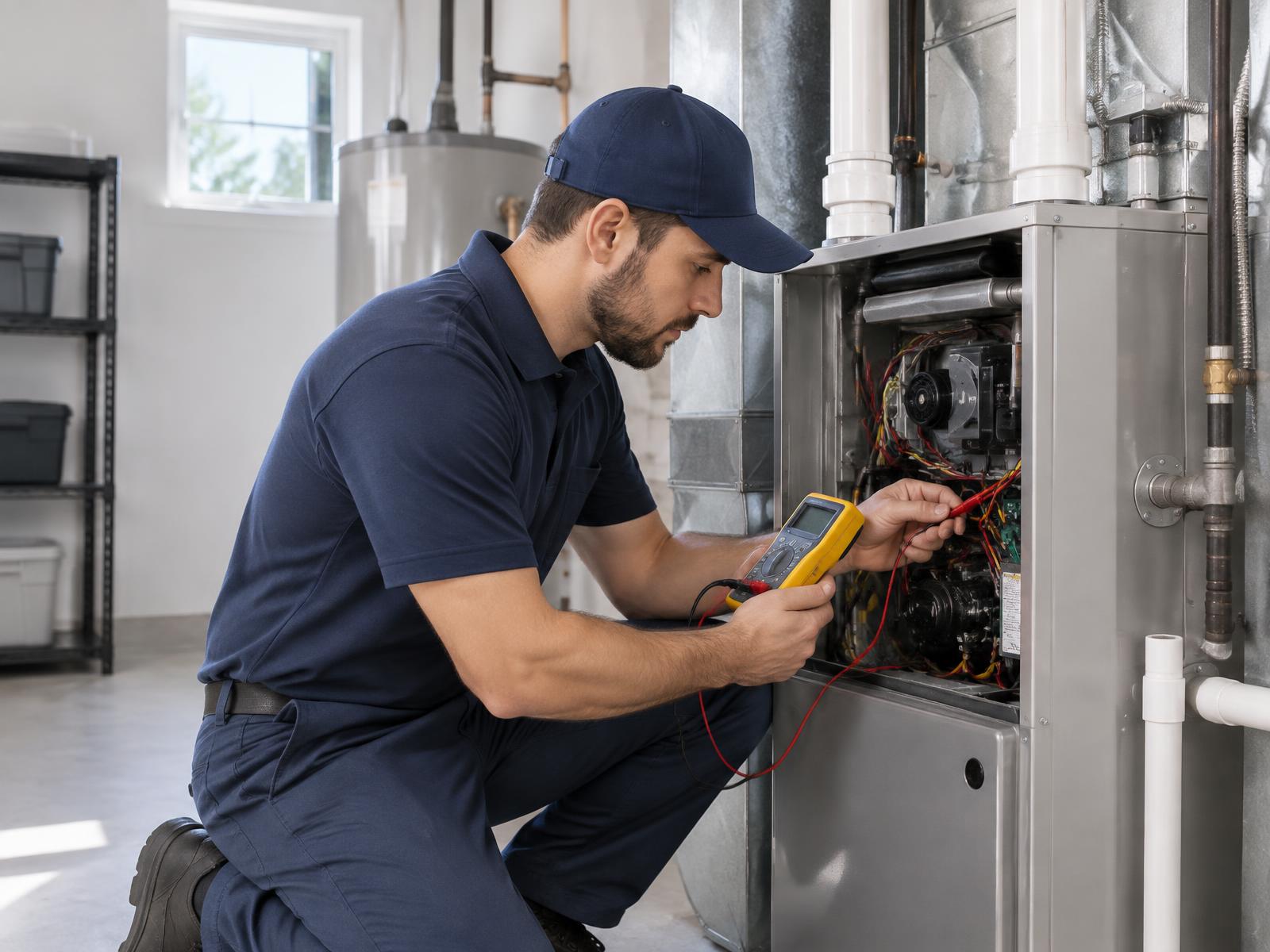 HVAC technician testing a high-efficiency furnace in a GTA home